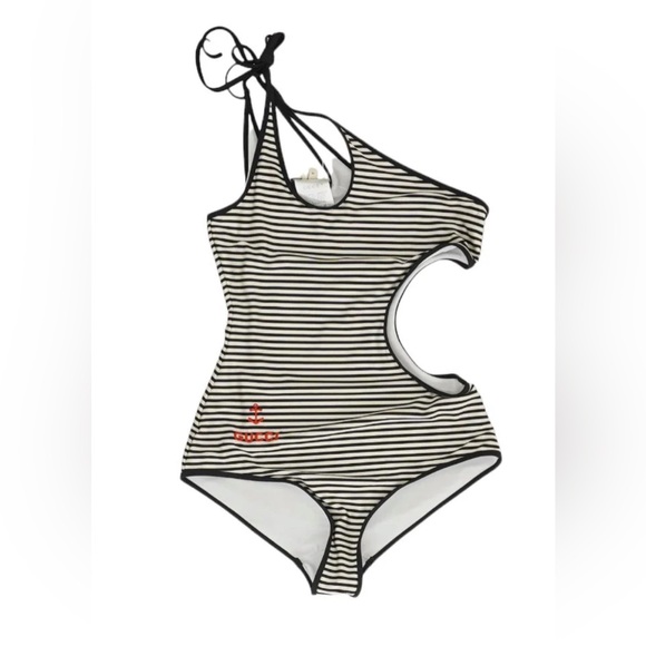 Striped silver shimmer and white Gucci Swimsuit one piece bikini - Picture 10 of 15